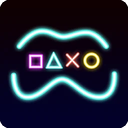 โลโก้นีออนรูปจอยเกม ในแถบโลโก้ค่าย